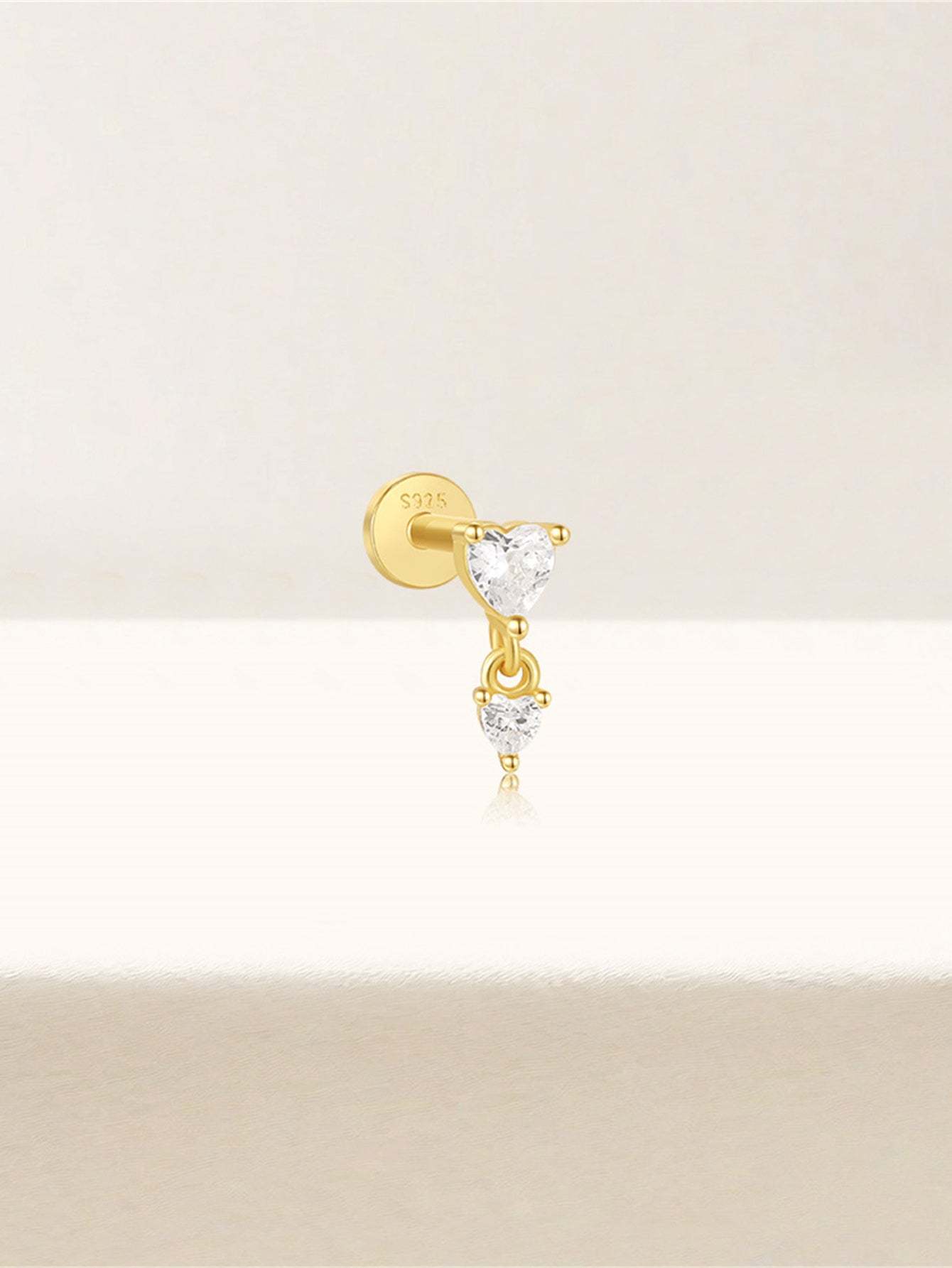 S925 Love Double Zircon Ear Piercing Stud-Olarajewelry