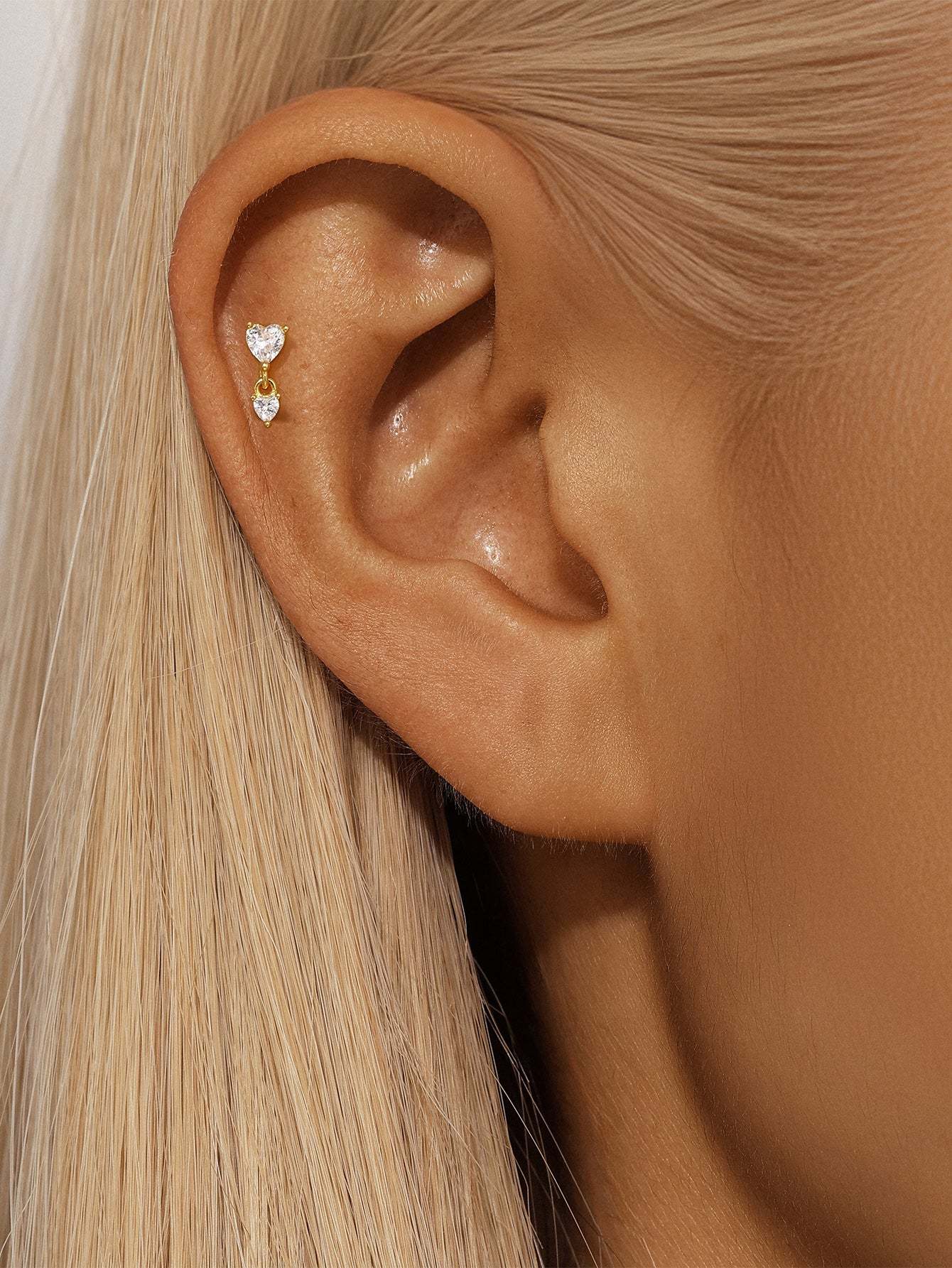 S925 Love Double Zircon Ear Piercing Stud-Olarajewelry