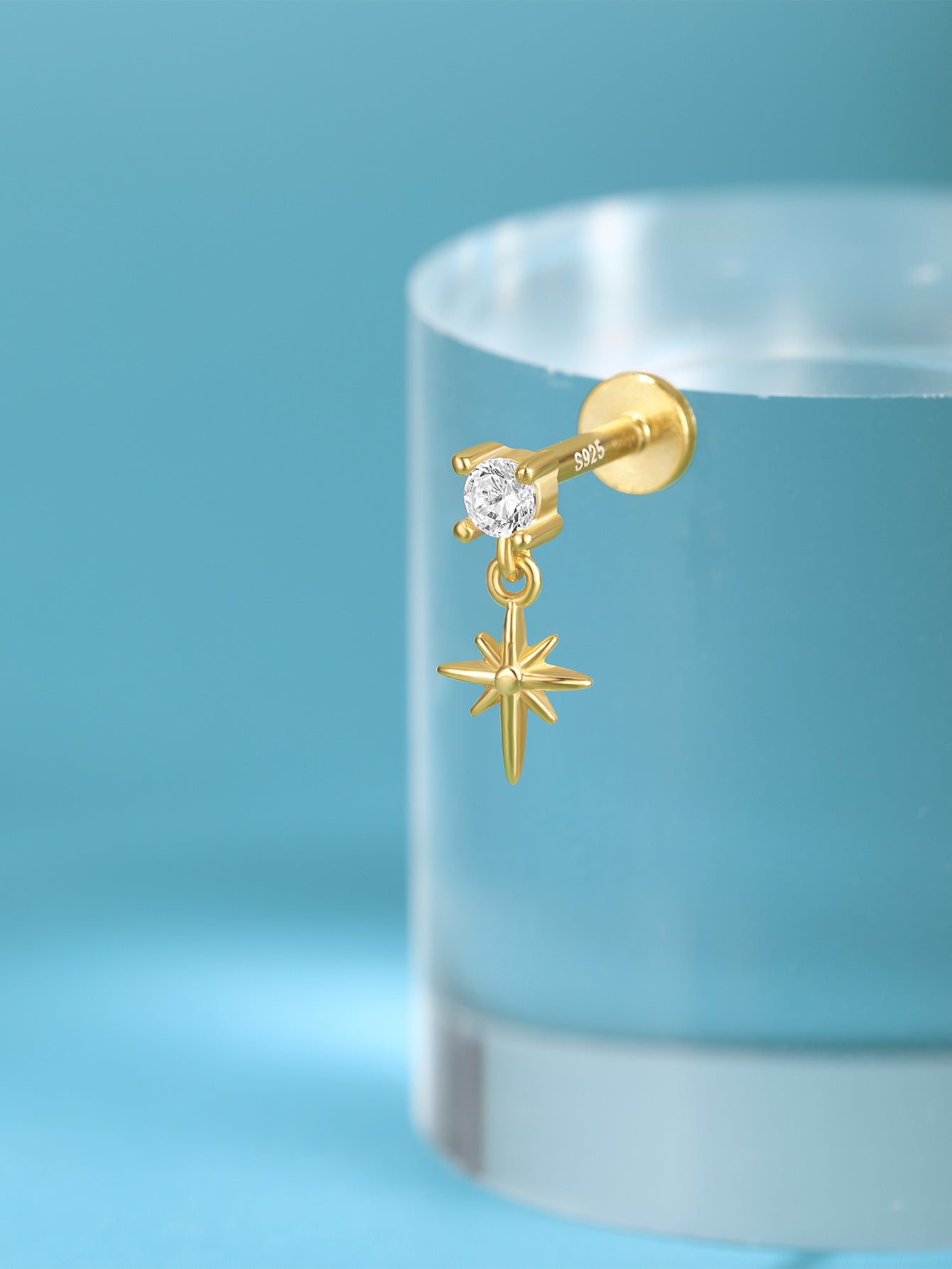 S925 Star Pendant Ear Piercing Stud-Olarajewelry