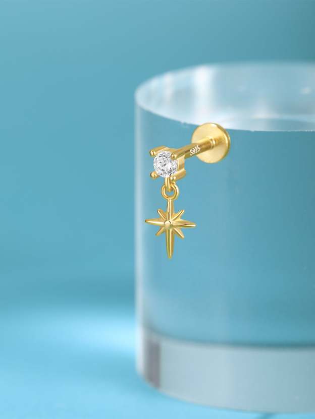 S925 Star Pendant Ear Piercing Stud-Olarajewelry