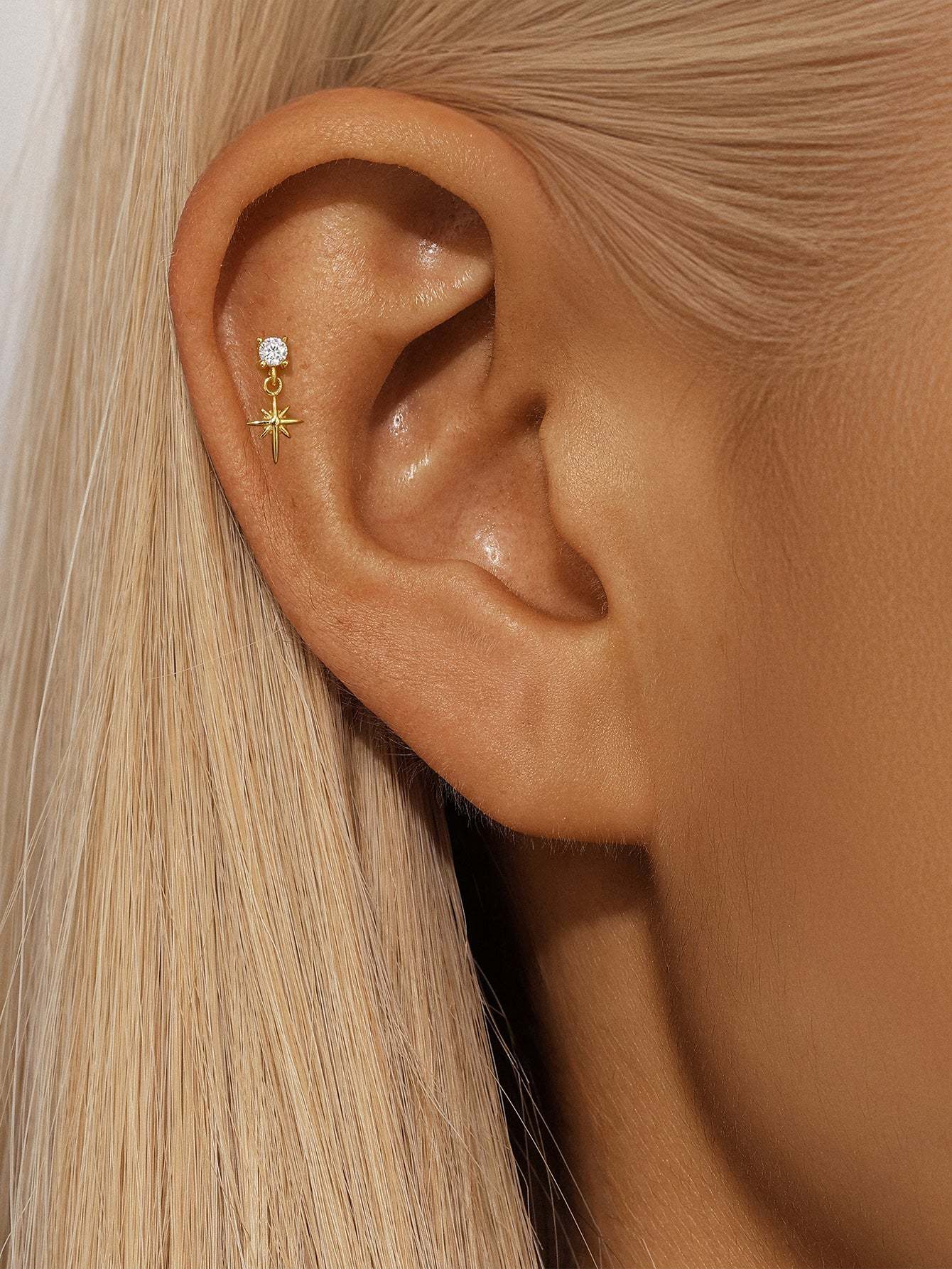 S925 Star Pendant Ear Piercing Stud-Olarajewelry