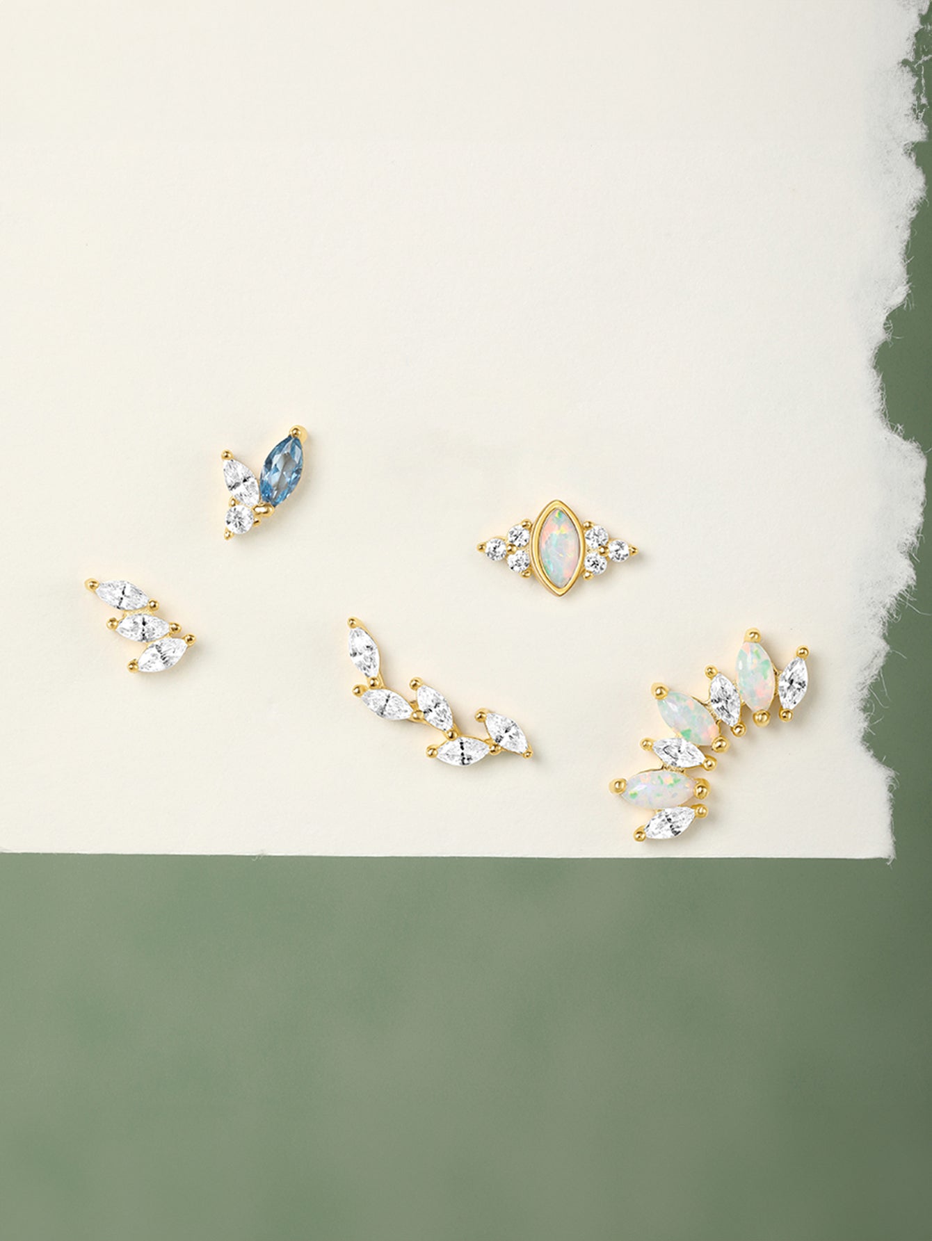S925 Leaf Marquise Zircon Stud Earring Series-Olarajewelry