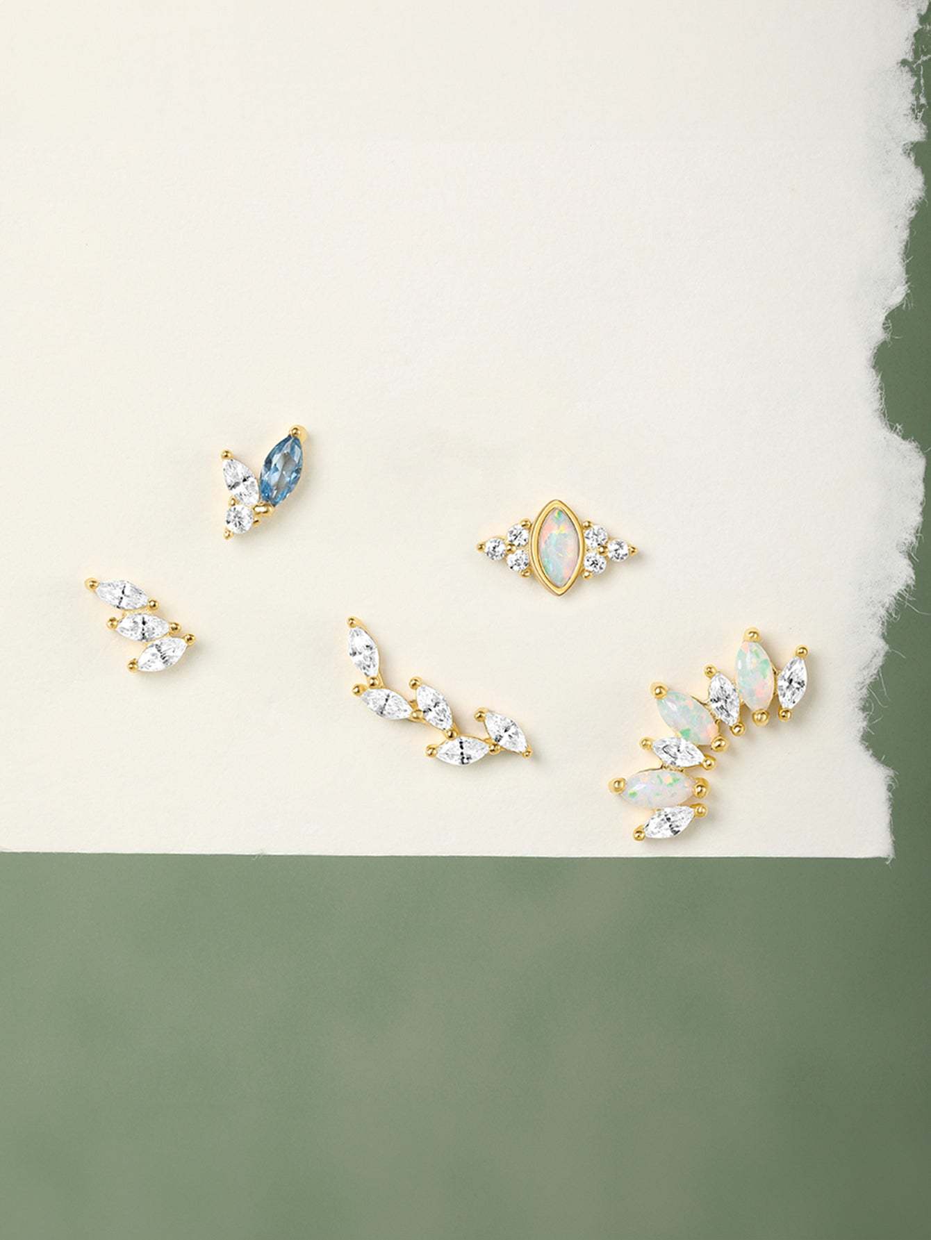 S925 Leaf Marquise Zircon Stud Earring Series-Olarajewelry