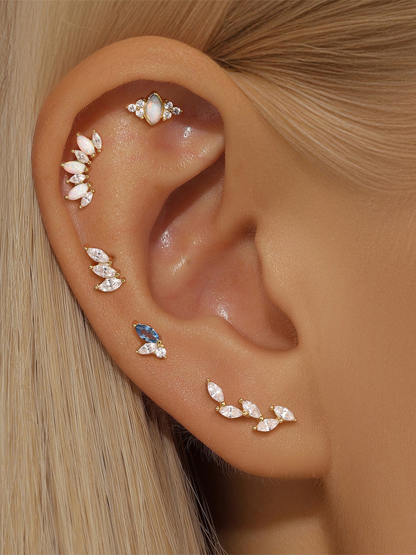 S925 Leaf Marquise Zircon Stud Earring Series-Olarajewelry
