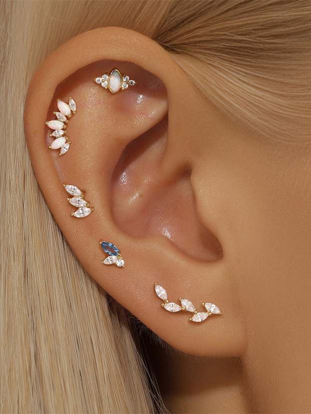 S925 Leaf Marquise Zircon Stud Earring Series-Olarajewelry
