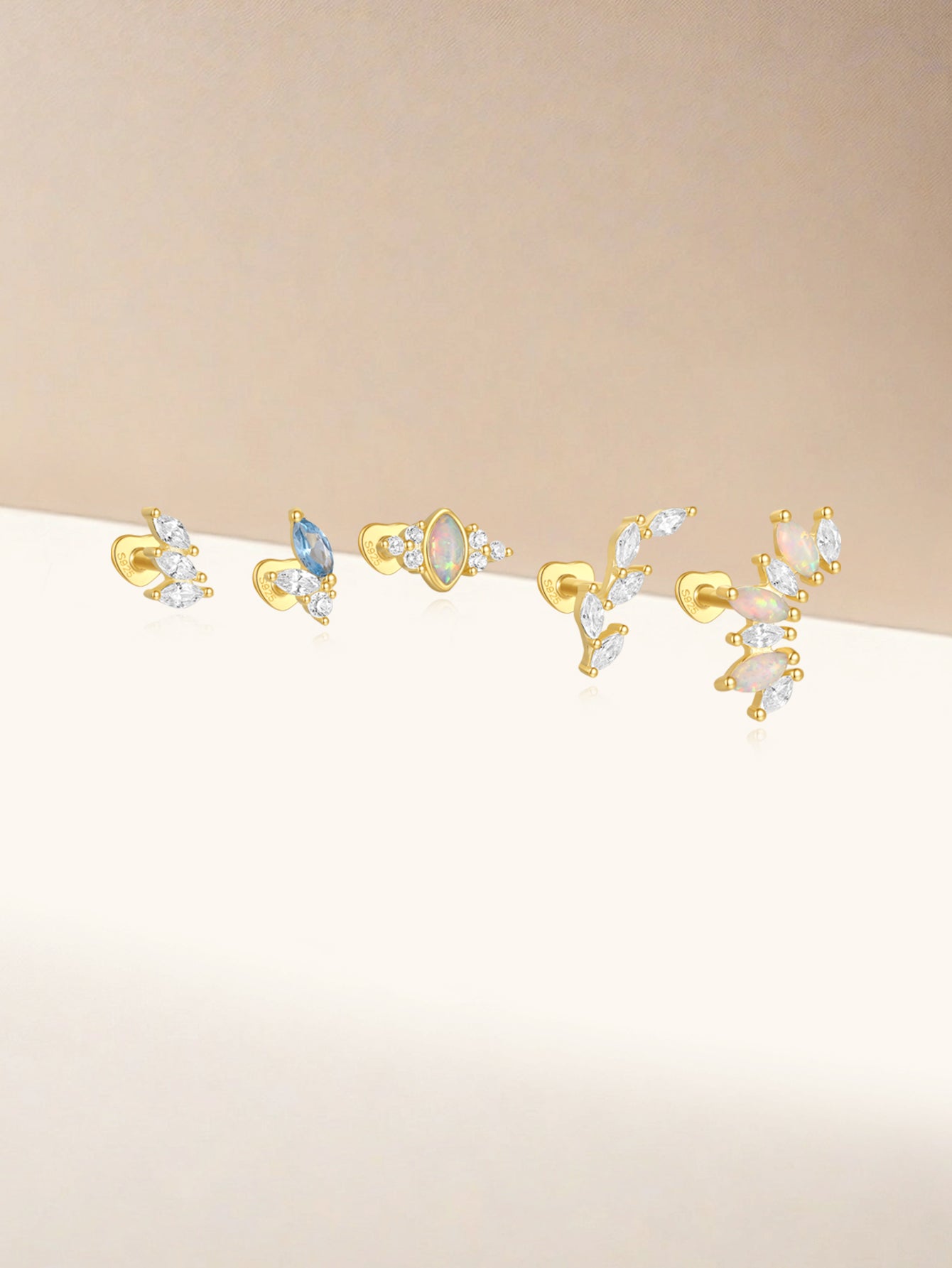 S925 Leaf Marquise Zircon Stud Earring Series-Olarajewelry