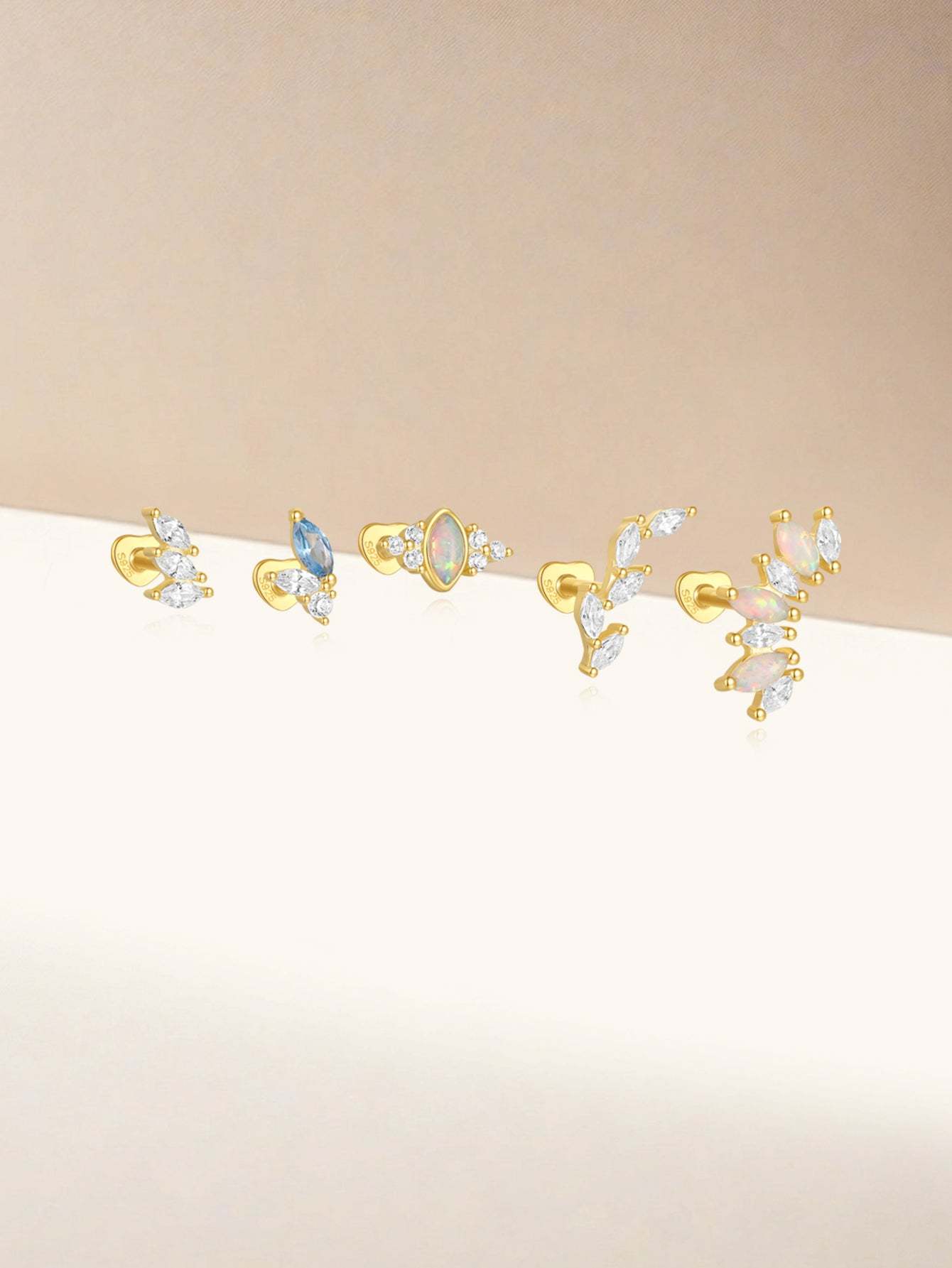 S925 Leaf Marquise Zircon Stud Earring Series-Olarajewelry