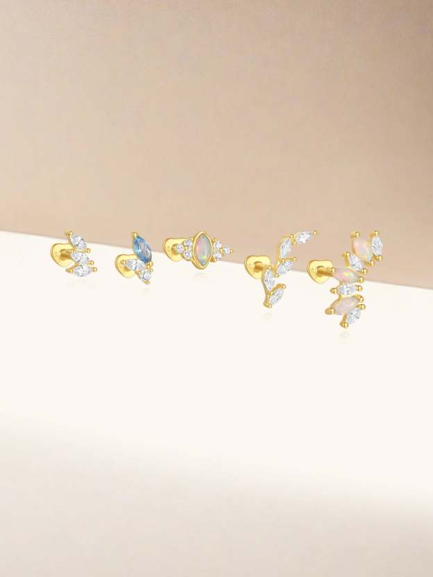 S925 Leaf Marquise Zircon Stud Earring Series-Olarajewelry