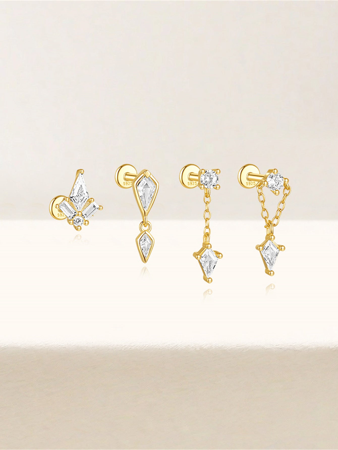 S925 Chain Pendant Zircon Ear Piercing Stud-Olarajewelry