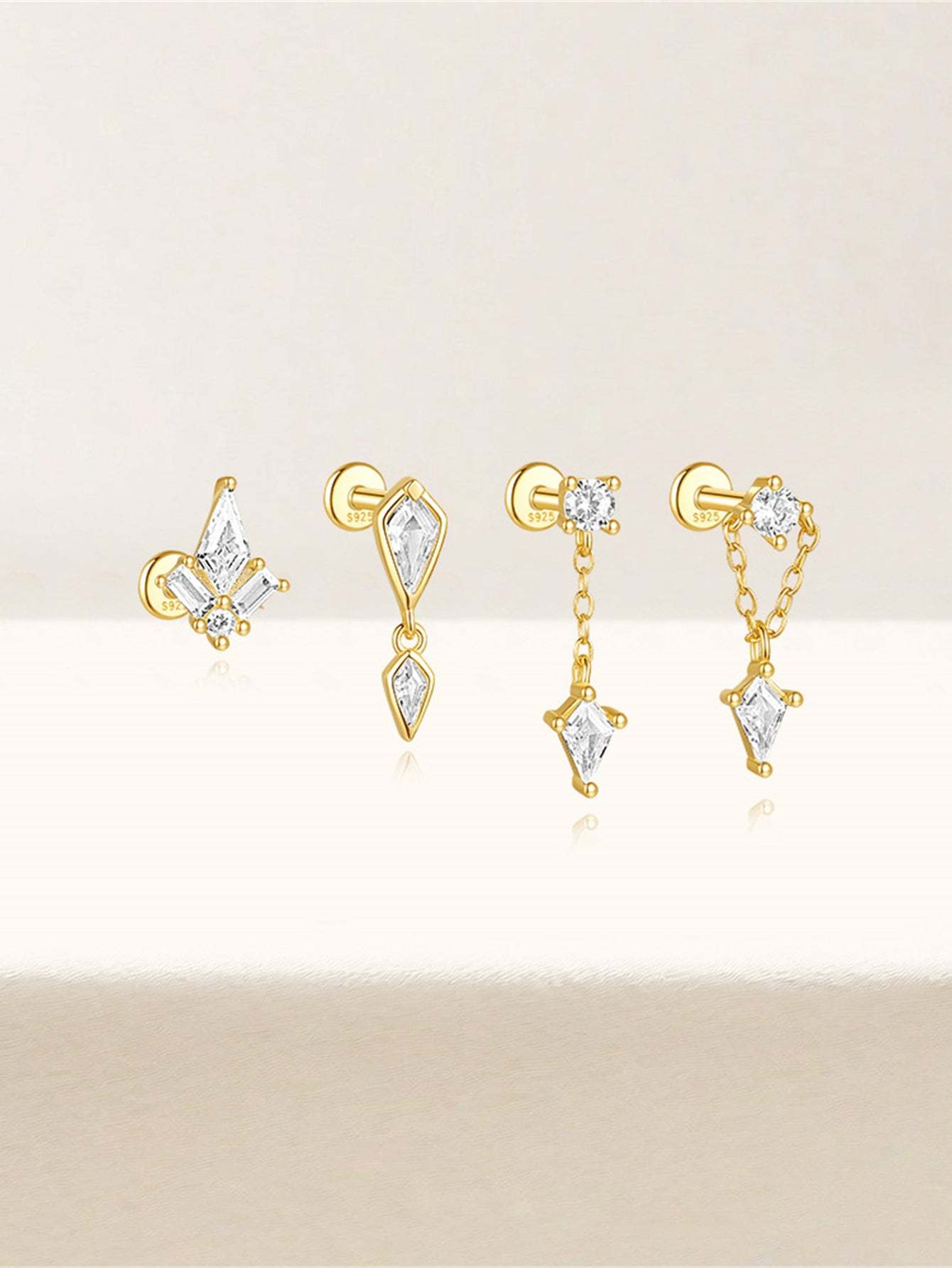 S925 Chain Pendant Zircon Ear Piercing Stud-Olarajewelry