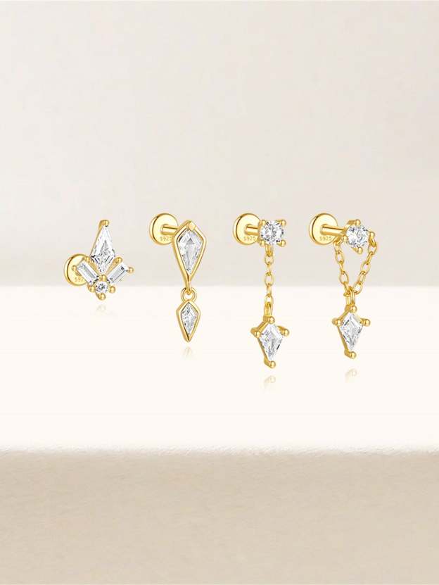 S925 Chain Pendant Zircon Ear Piercing Stud-Olarajewelry