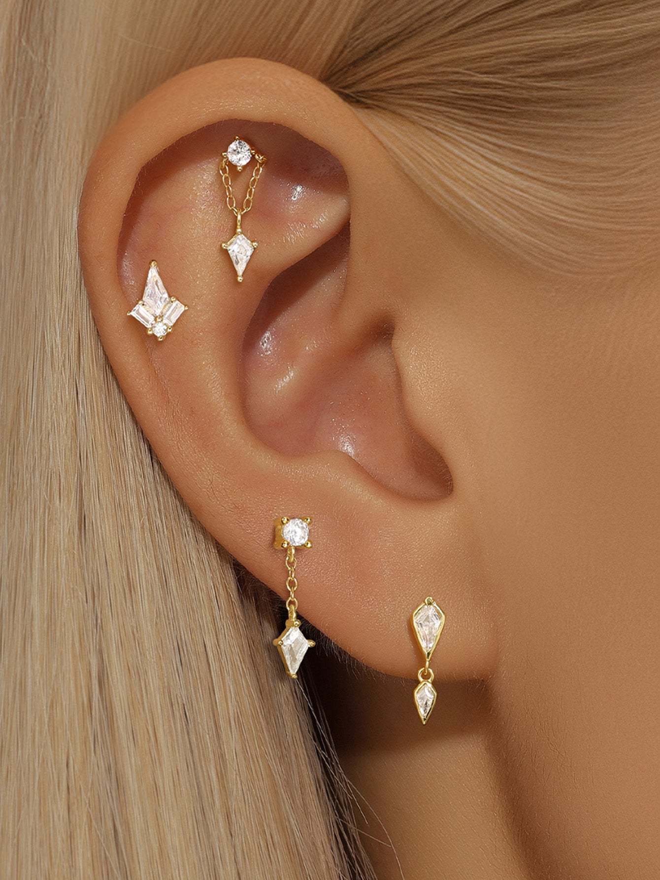 S925 Chain Pendant Zircon Ear Piercing Stud-Olarajewelry