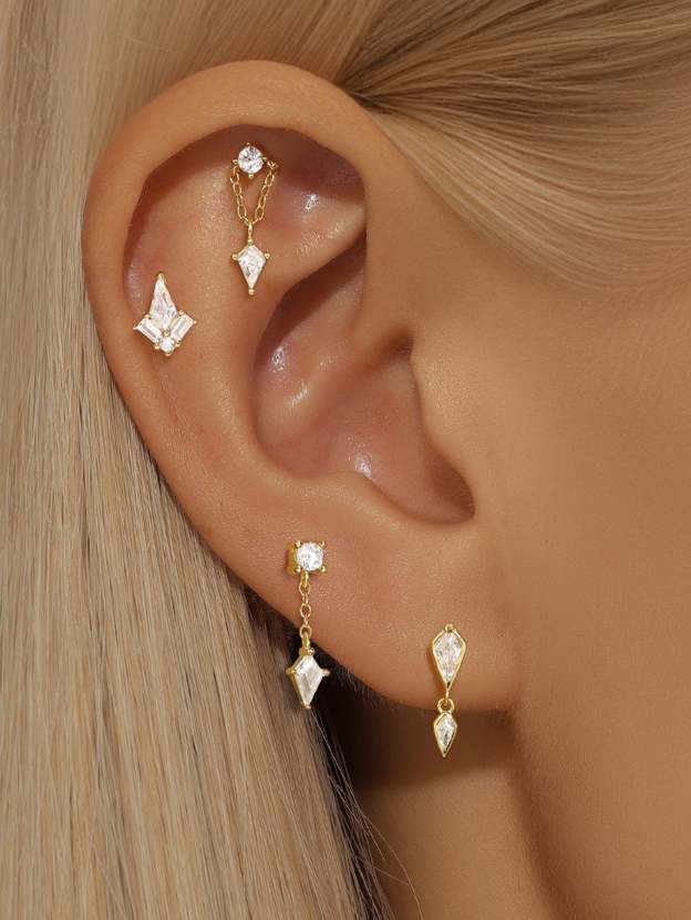 S925 Chain Pendant Zircon Ear Piercing Stud-Olarajewelry