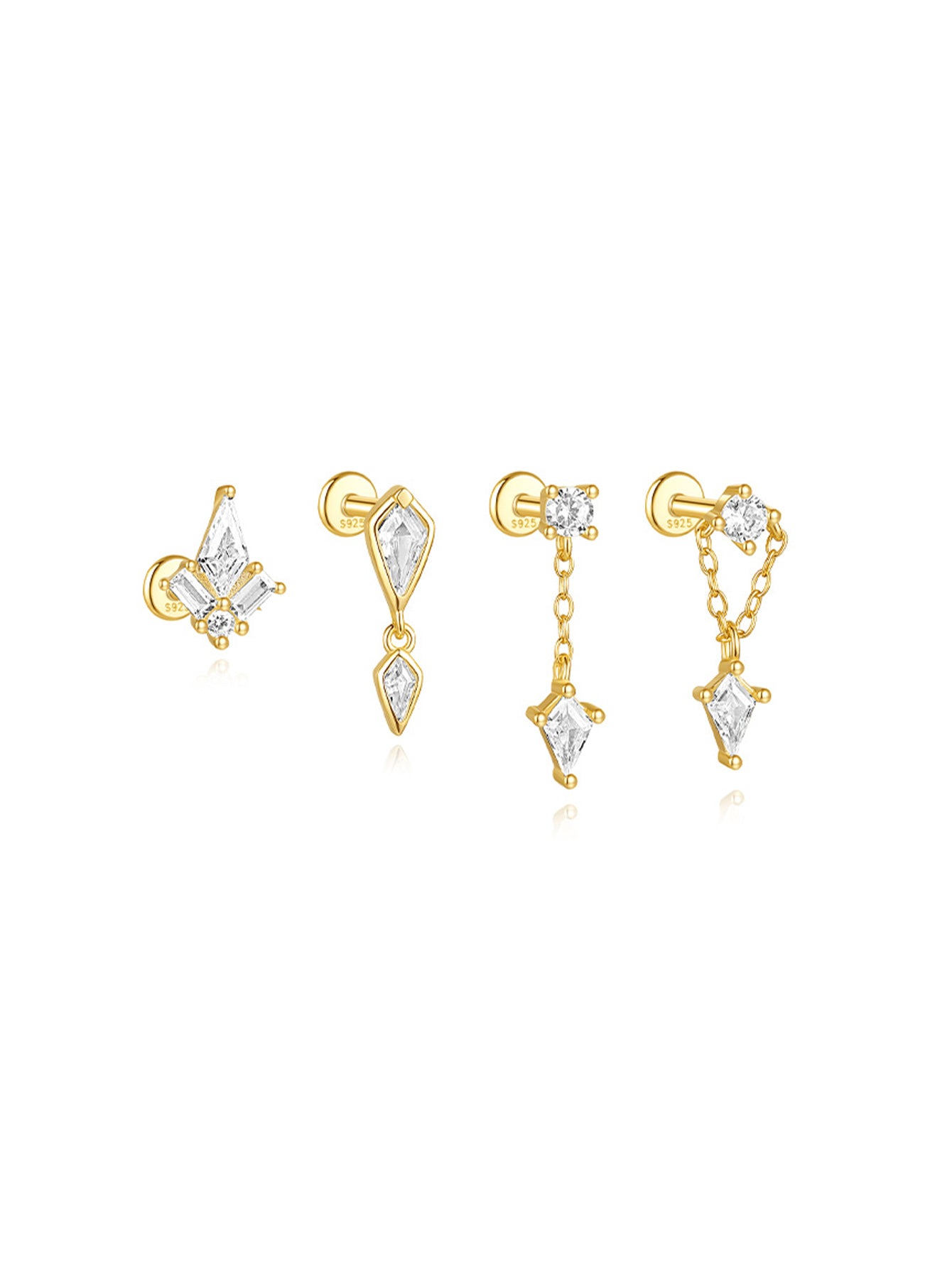 S925 Chain Pendant Zircon Ear Piercing Stud-Olarajewelry