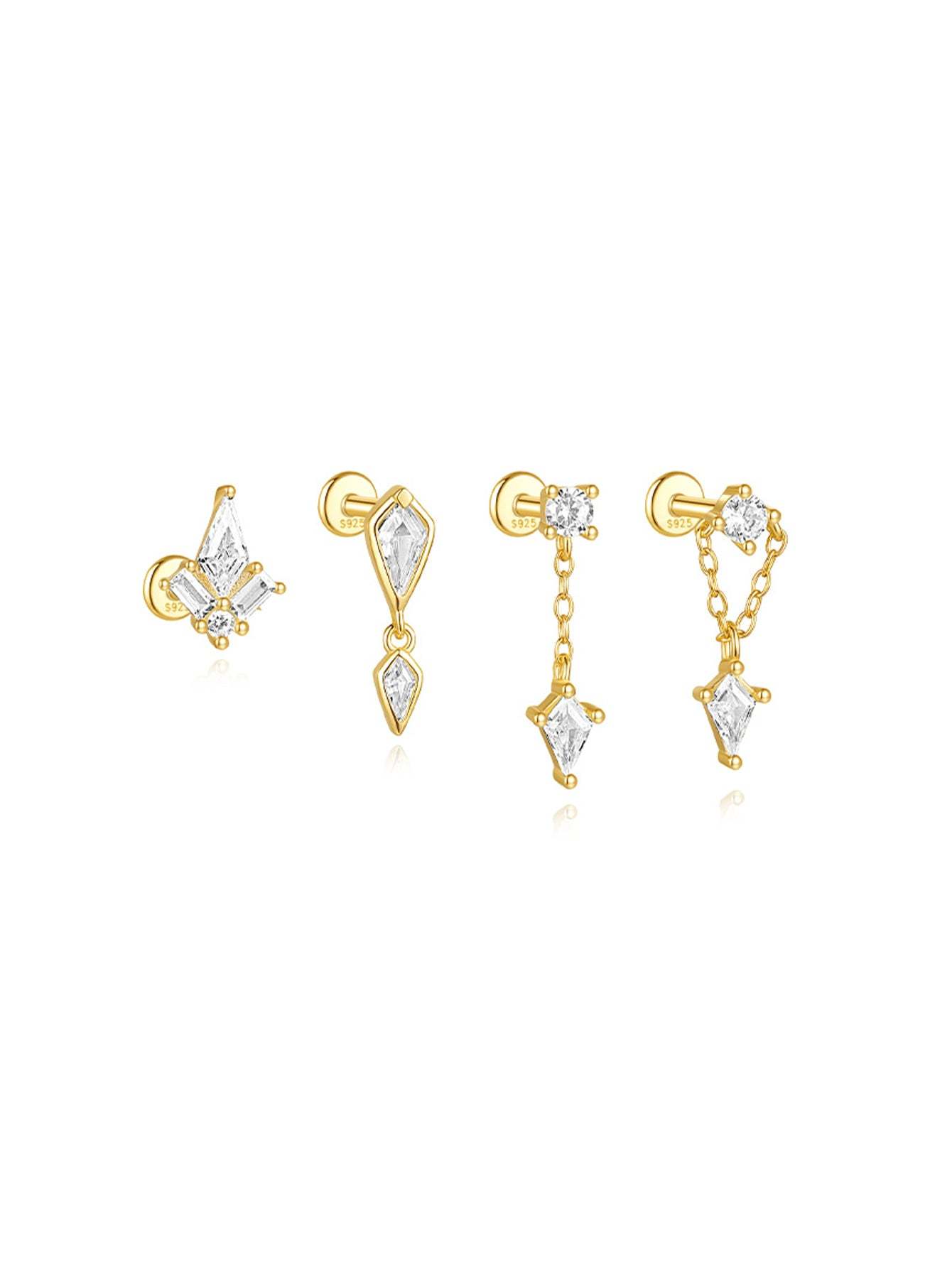S925 Chain Pendant Zircon Ear Piercing Stud-Olarajewelry