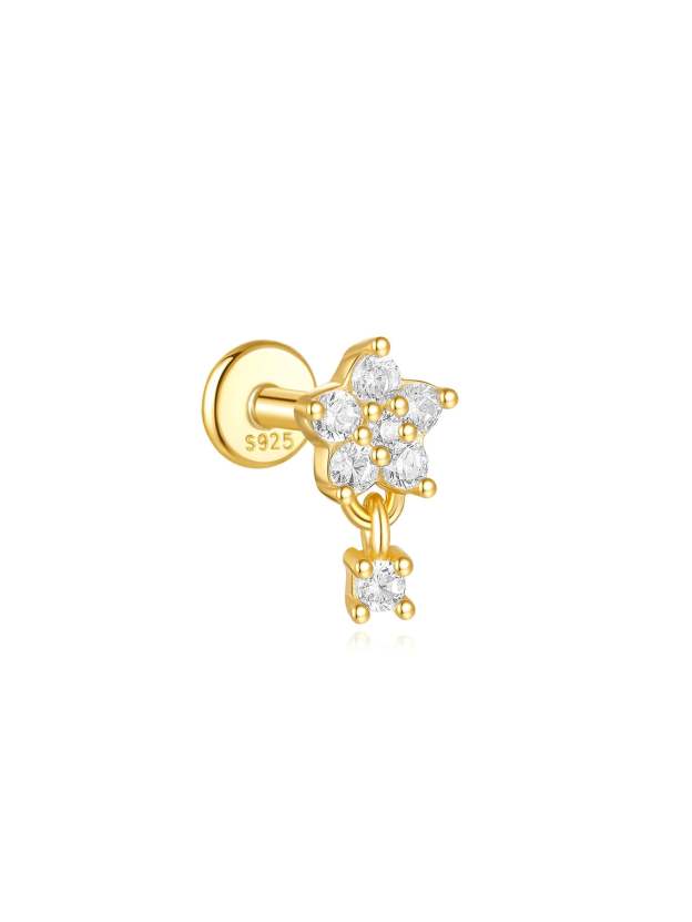 S925 Gold Plated Flower Drops Star Moon Stud Earring Series-Olarajewelry
