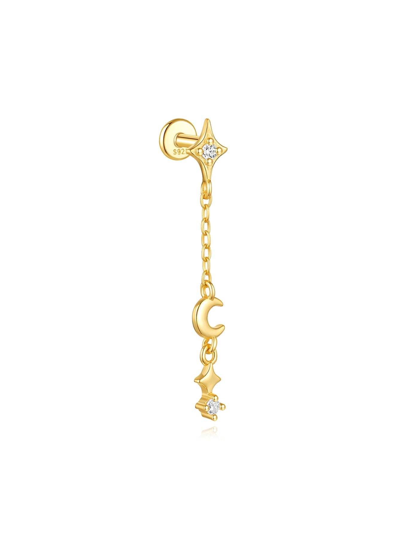 S925 Gold Plated Flower Drops Star Moon Stud Earring Series-Olarajewelry
