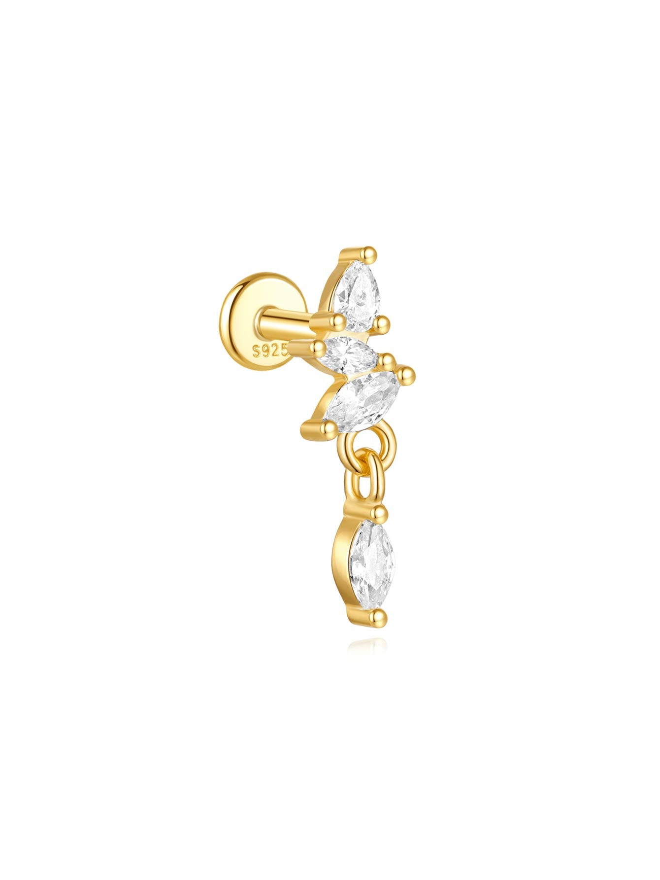 S925 Gold Plated Flower Drops Star Moon Stud Earring Series-Olarajewelry