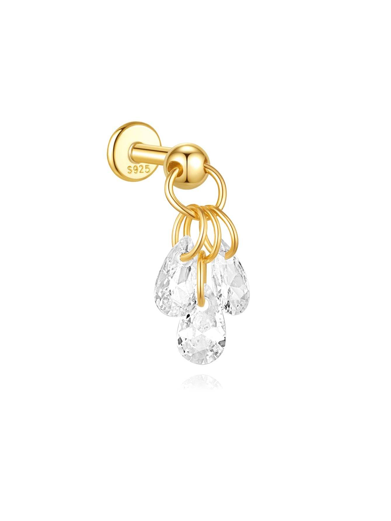 S925 Gold Plated Flower Drops Star Moon Stud Earring Series-Olarajewelry