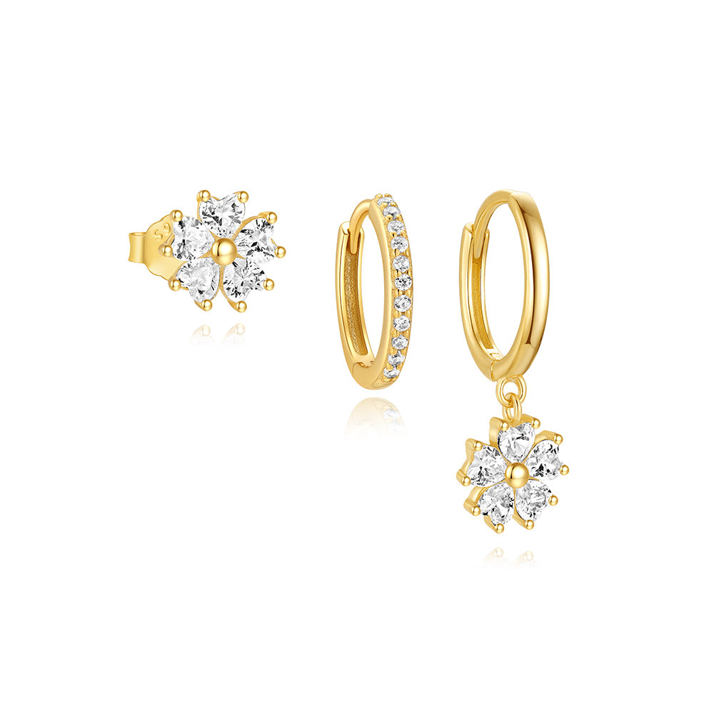 5 Petals Flower S925 Zircon Hoop Drop Earring Set-Olarajewelry