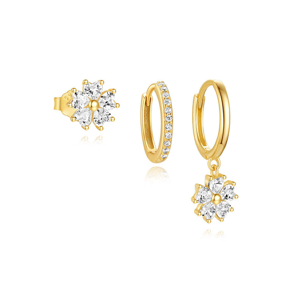 5 Petals Flower S925 Zircon Hoop Drop Earring Set-Olarajewelry