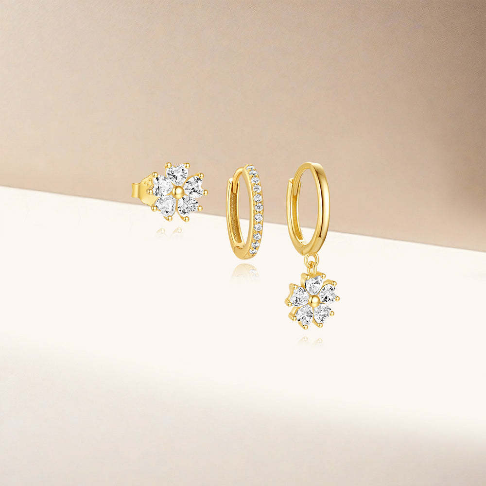 5 Petals Flower S925 Zircon Hoop Drop Earring Set-Olarajewelry