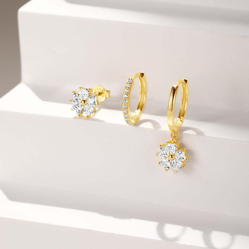 5 Petals Flower S925 Zircon Hoop Drop Earring Set-Olarajewelry