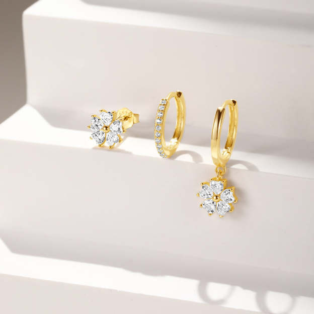 5 Petals Flower S925 Zircon Hoop Drop Earring Set-Olarajewelry