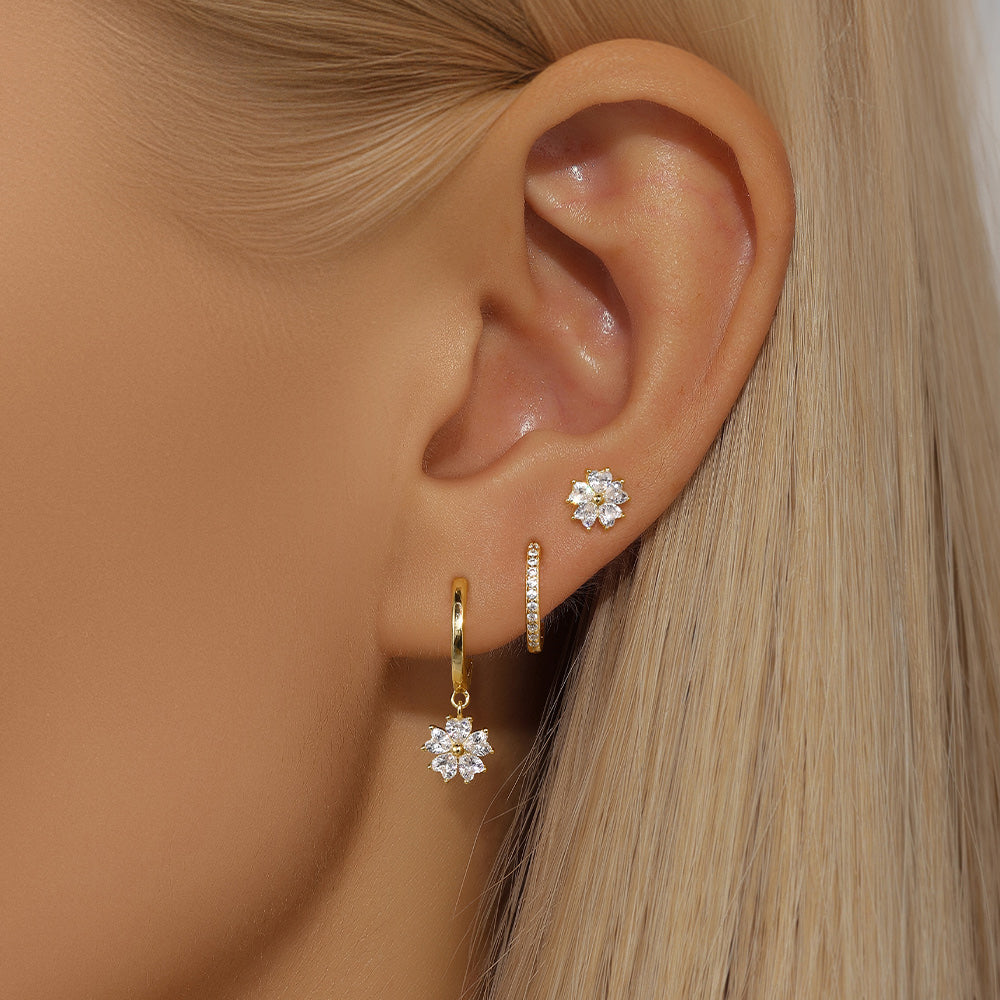 5 Petals Flower S925 Zircon Hoop Drop Earring Set-Olarajewelry