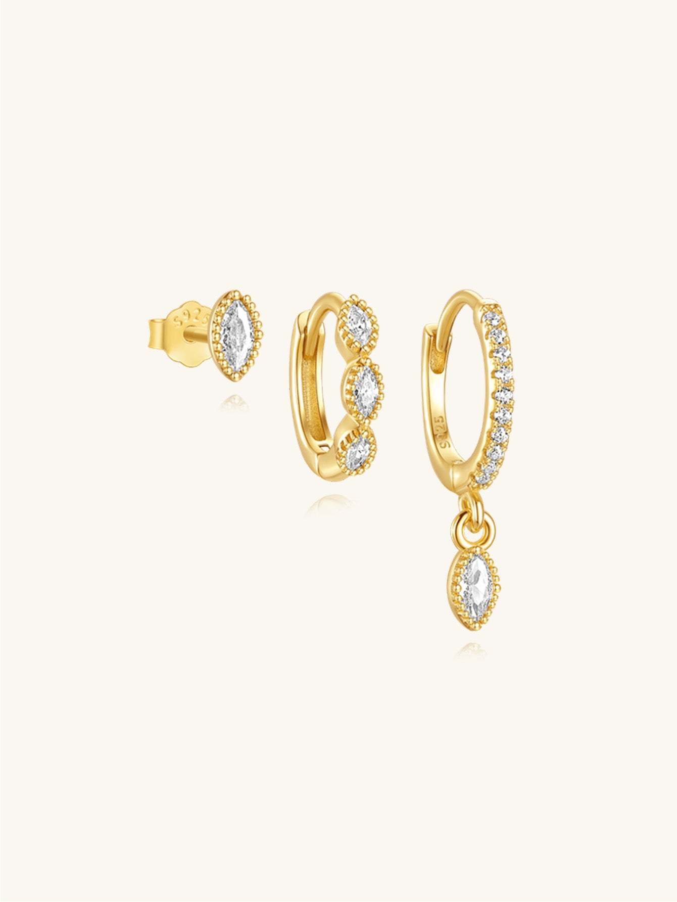 S925 Horse Eye Zirconia Bead Edge Elegant Sparkling Earring Series-Olarajewelry