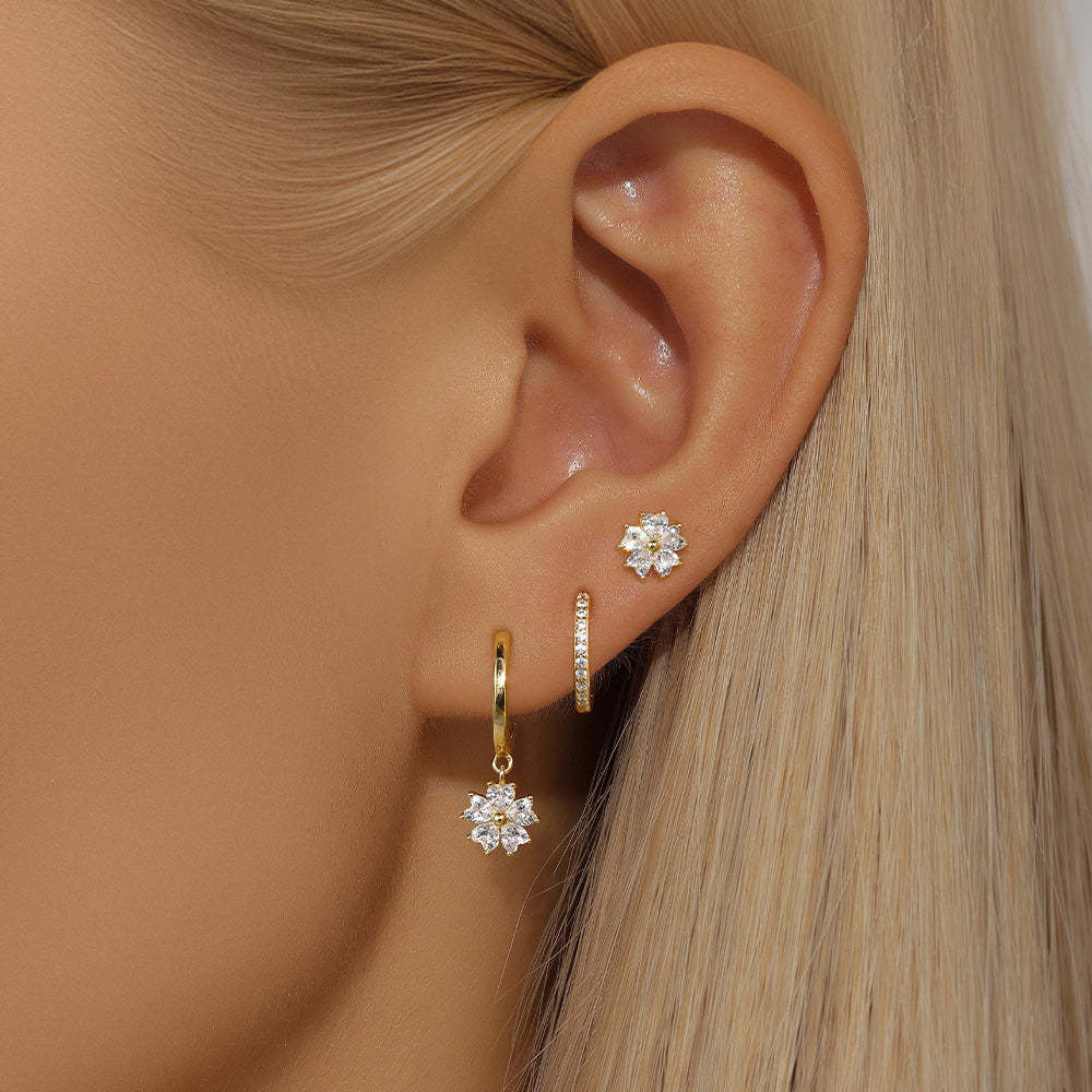 5 Petals Flower S925 Zircon Hoop Drop Earring Set-Olarajewelry