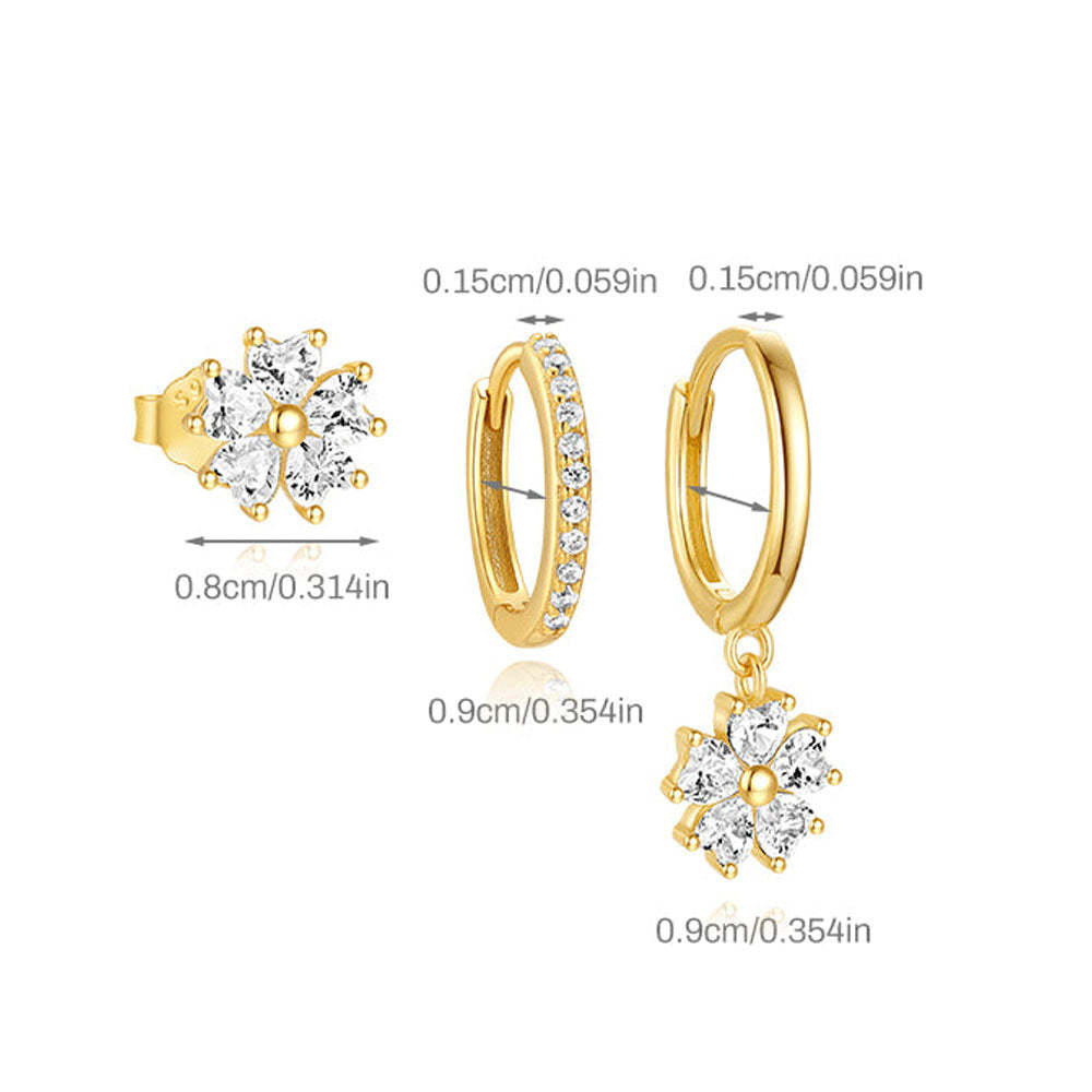 5 Petals Flower S925 Zircon Hoop Drop Earring Set-Olarajewelry