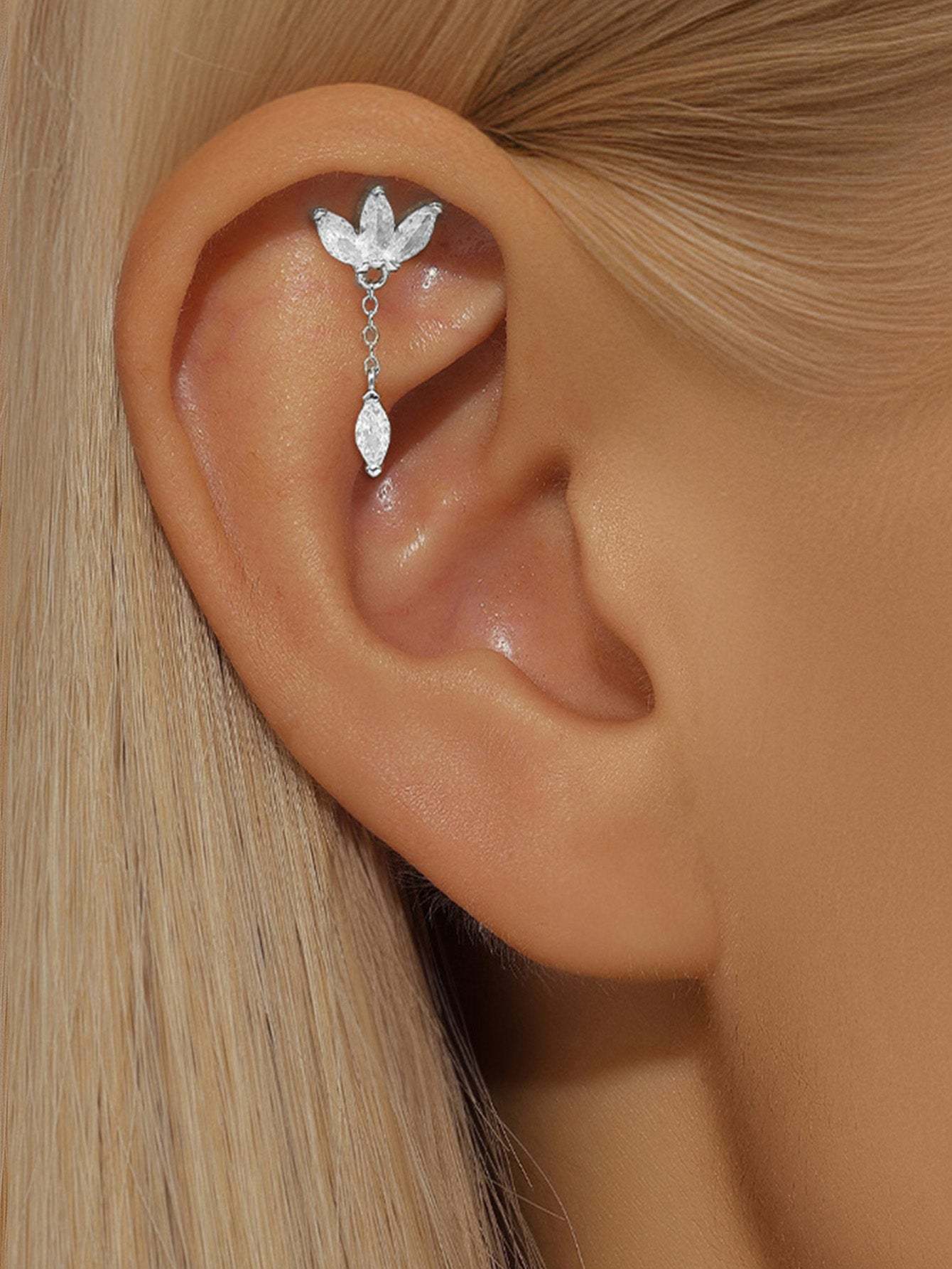 S925 Marquise Zircon Pendant Ear Piercing Stud-Olarajewelry