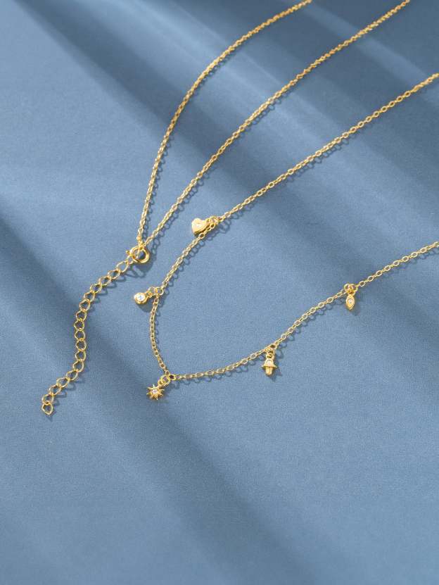 S925 Sterling Silver Geometric Eight-Pointed Star/Devil's Eye/Stacked Zirconia Necklace-Olarajewelry