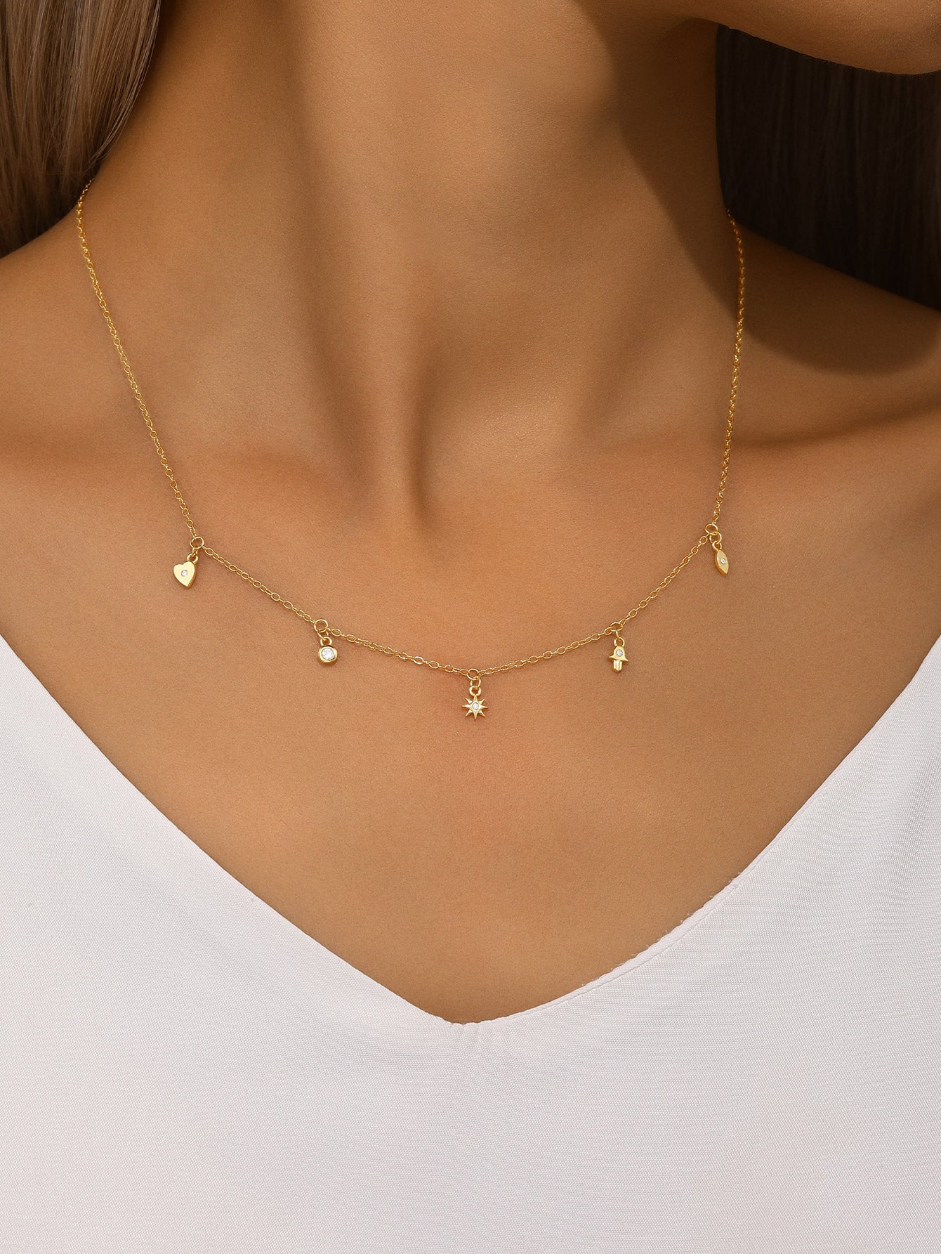 S925 Sterling Silver Geometric Eight-Pointed Star/Devil's Eye/Stacked Zirconia Necklace-Olarajewelry