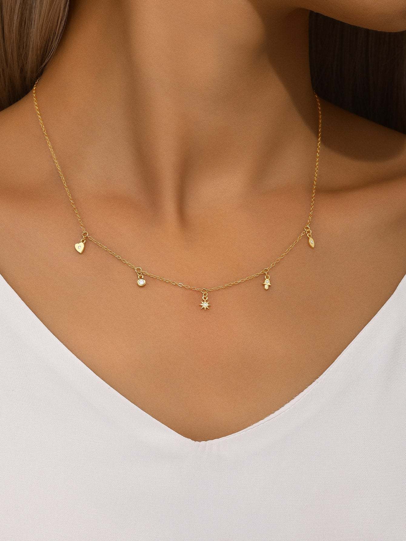 S925 Sterling Silver Geometric Eight-Pointed Star/Devil's Eye/Stacked Zirconia Necklace-Olarajewelry
