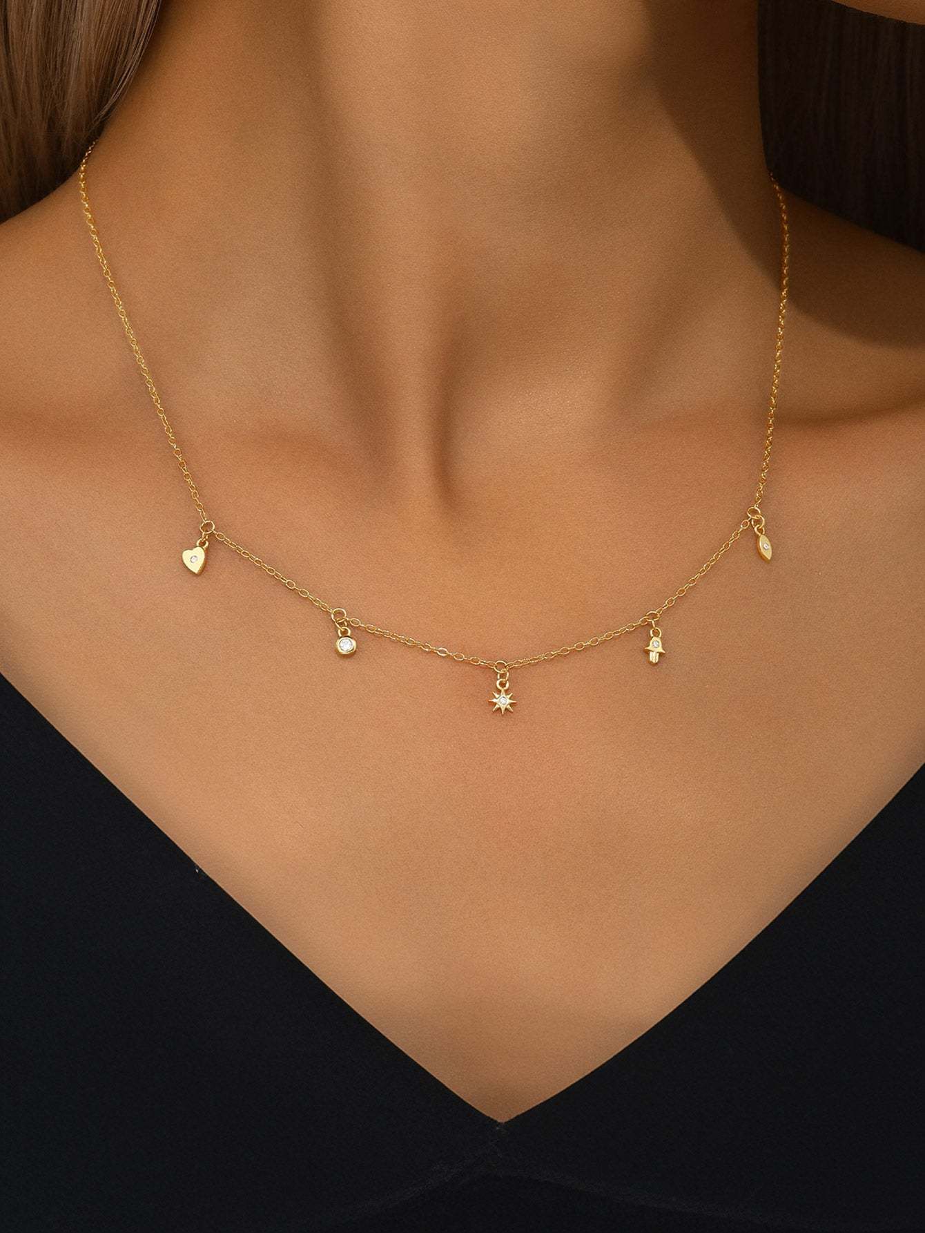 S925 Sterling Silver Geometric Eight-Pointed Star/Devil's Eye/Stacked Zirconia Necklace-Olarajewelry