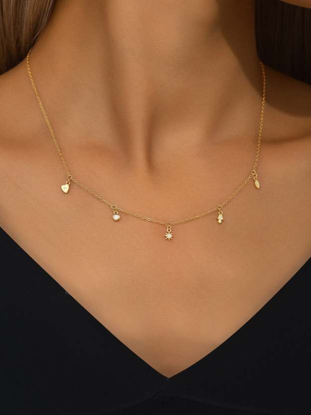 S925 Sterling Silver Geometric Eight-Pointed Star/Devil's Eye/Stacked Zirconia Necklace-Olarajewelry