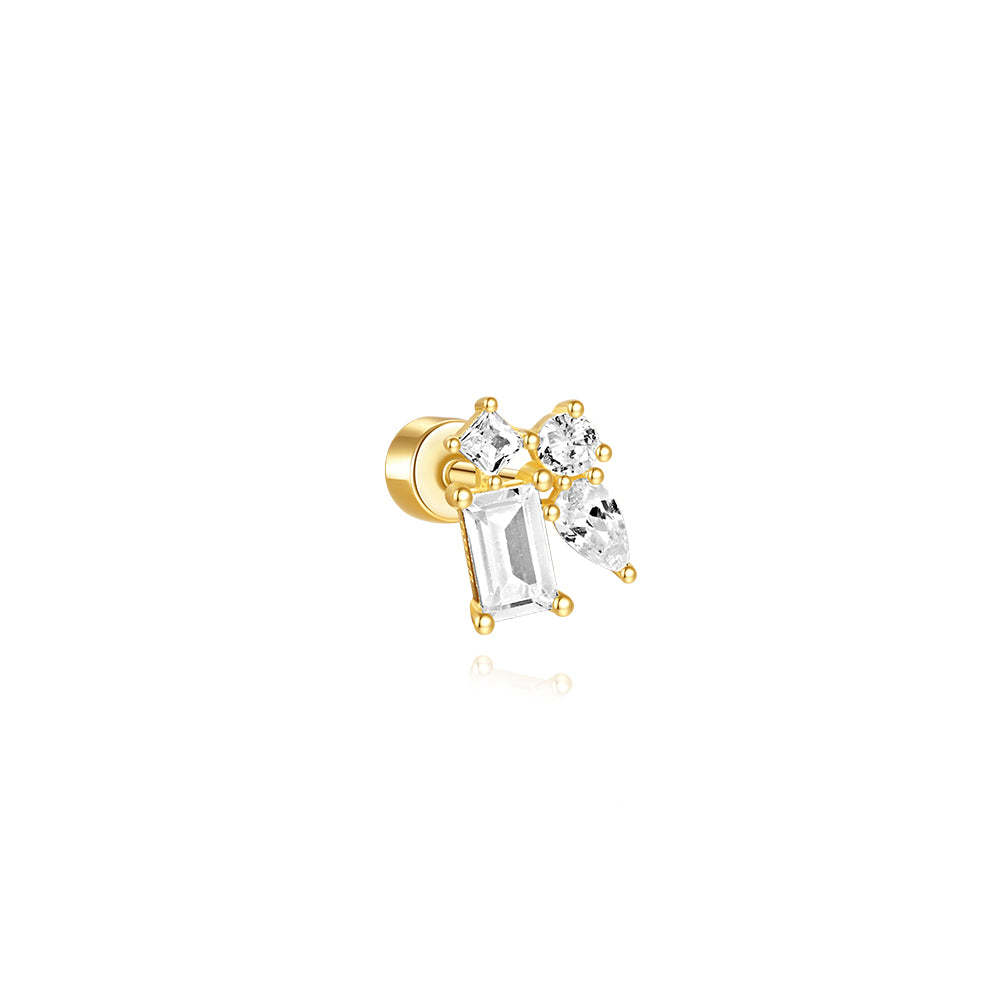 S925 Square Horse Eye Zircon Flower Leaf Splicing Studs Earring Series-Olarajewelry
