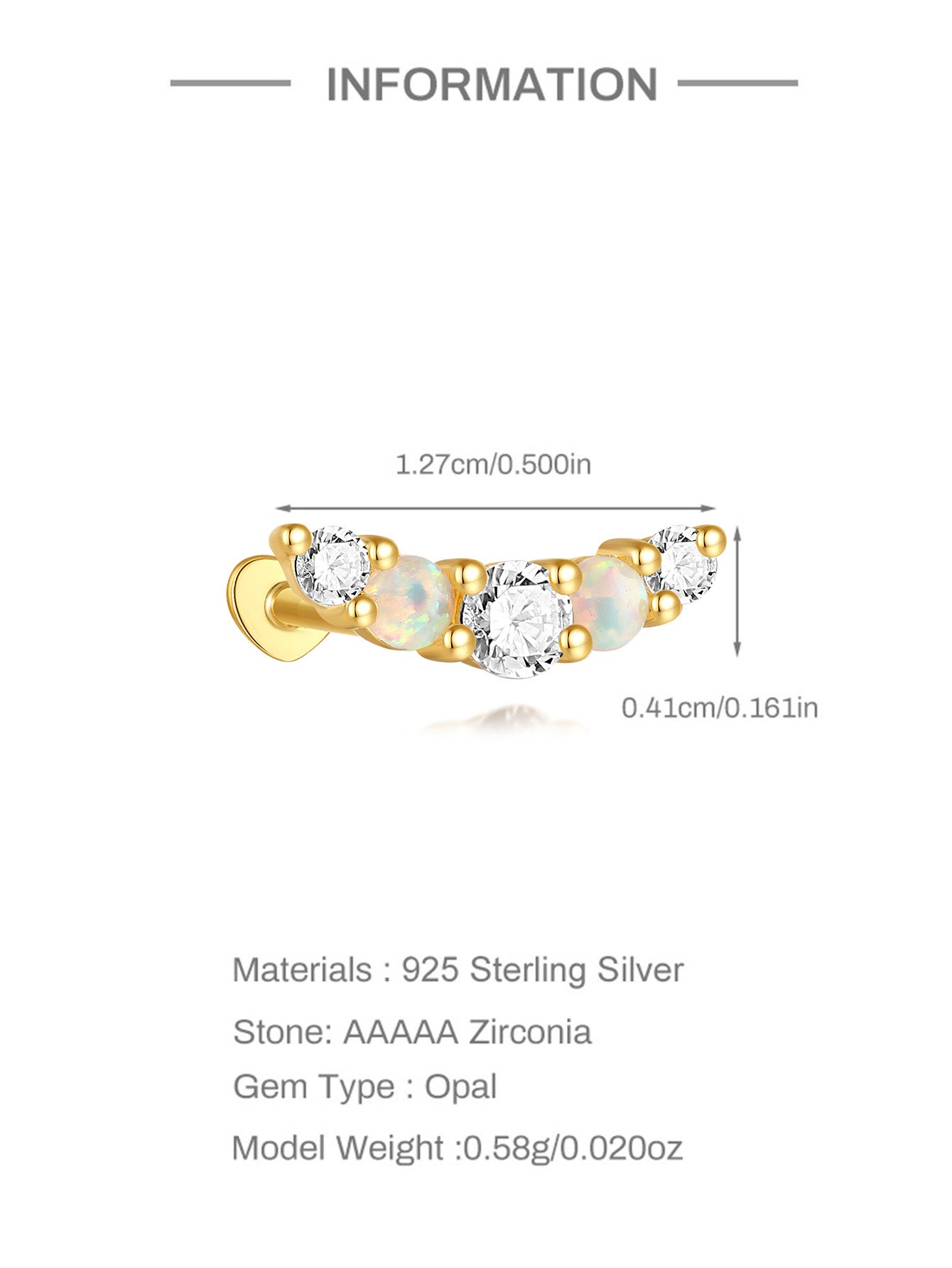 S925 Moon Sweet Opal Ear Piercing Stud-Olarajewelry