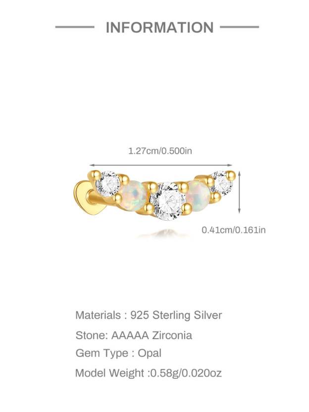 S925 Moon Sweet Opal Ear Piercing Stud-Olarajewelry