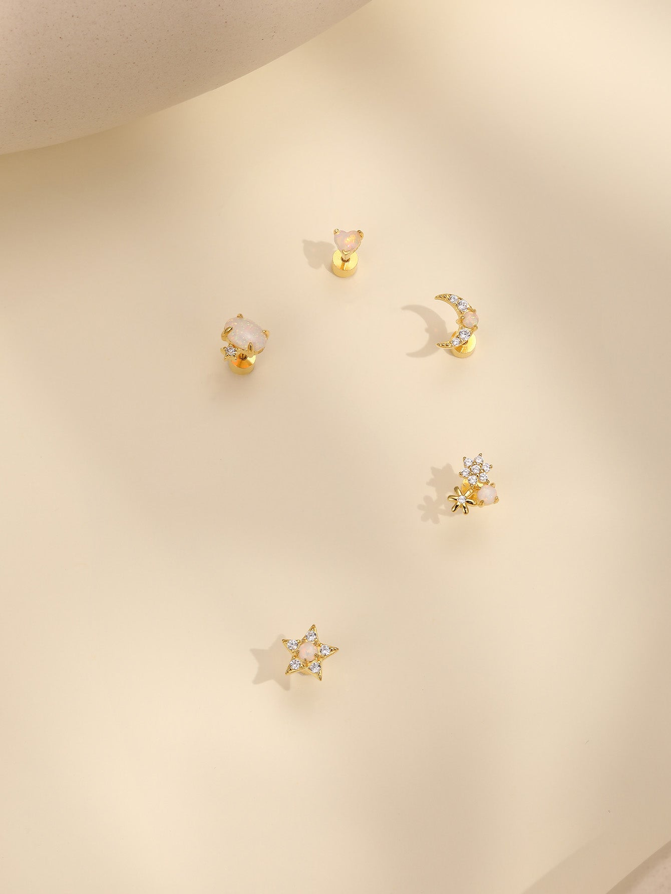 S925 Opal Love Threaded Ear Piercing Stud-Olarajewelry