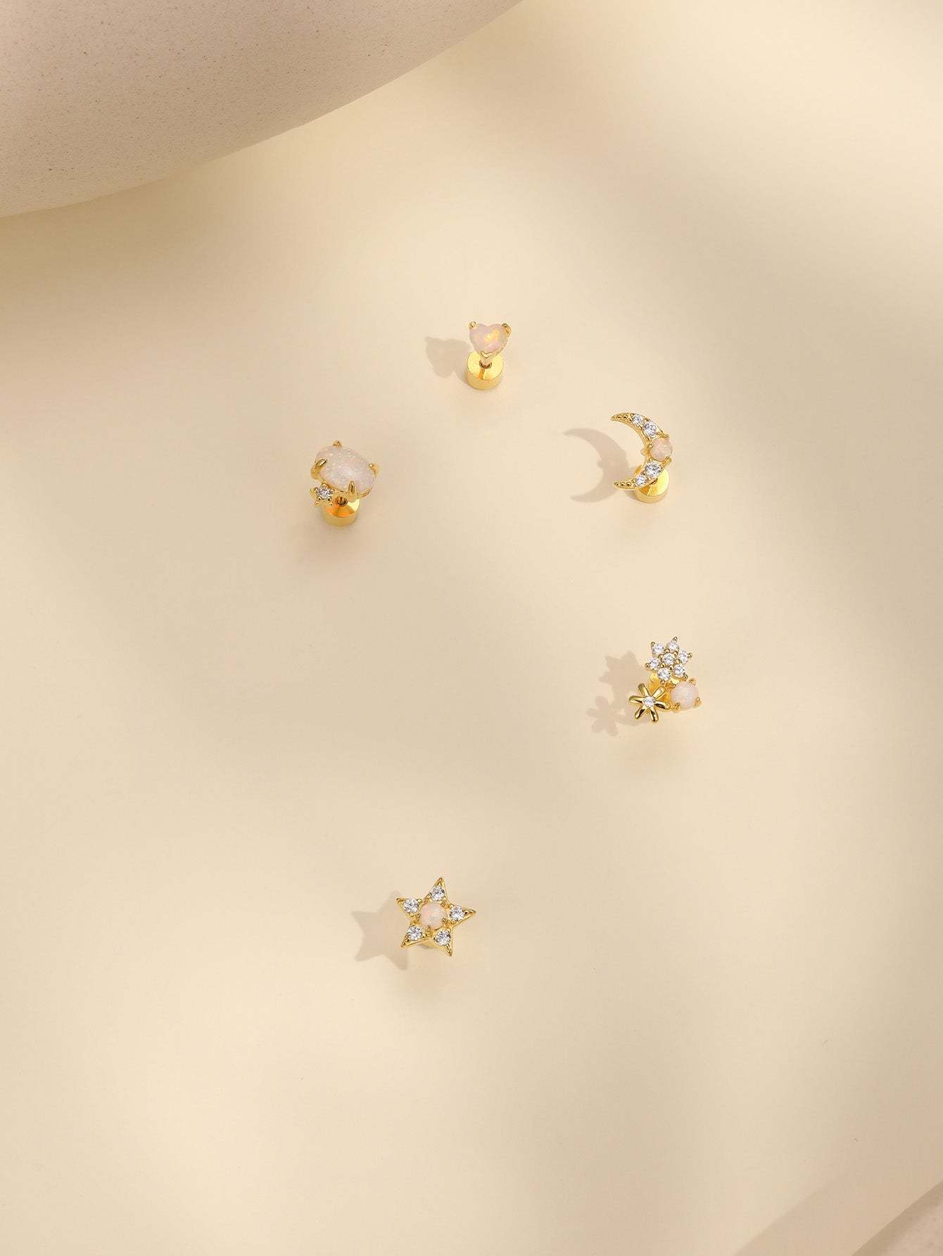 S925 Opal Love Threaded Ear Piercing Stud-Olarajewelry