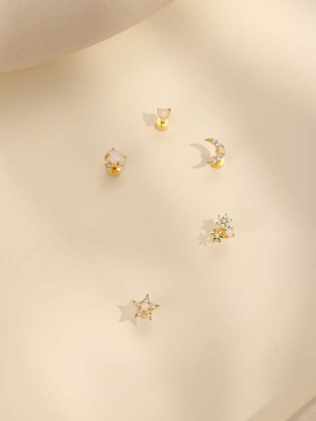 S925 Opal Love Threaded Ear Piercing Stud-Olarajewelry