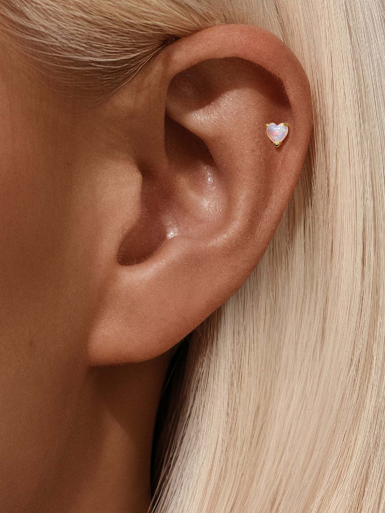 S925 Opal Love Threaded Ear Piercing Stud-Olarajewelry