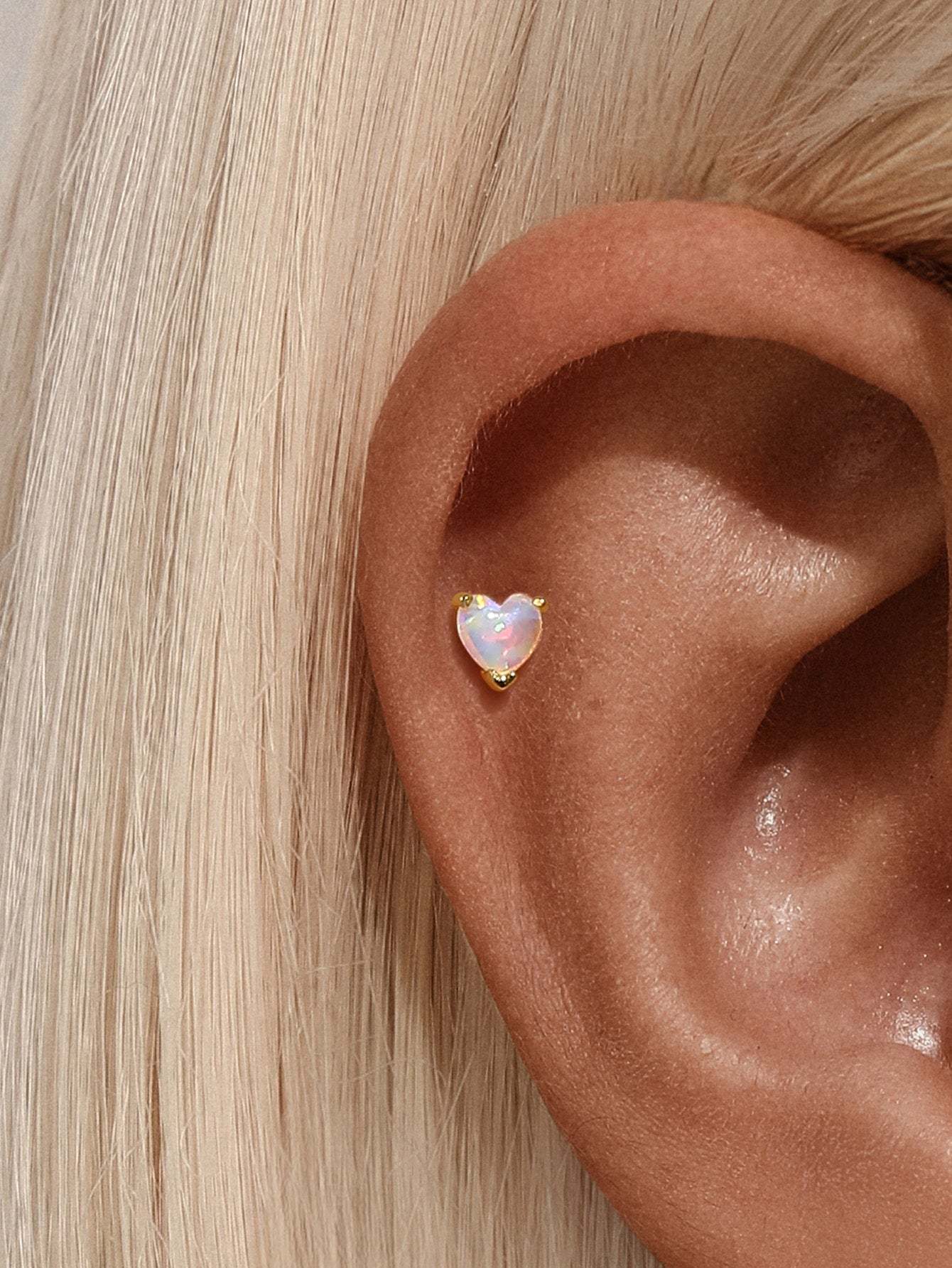 S925 Opal Love Threaded Ear Piercing Stud-Olarajewelry