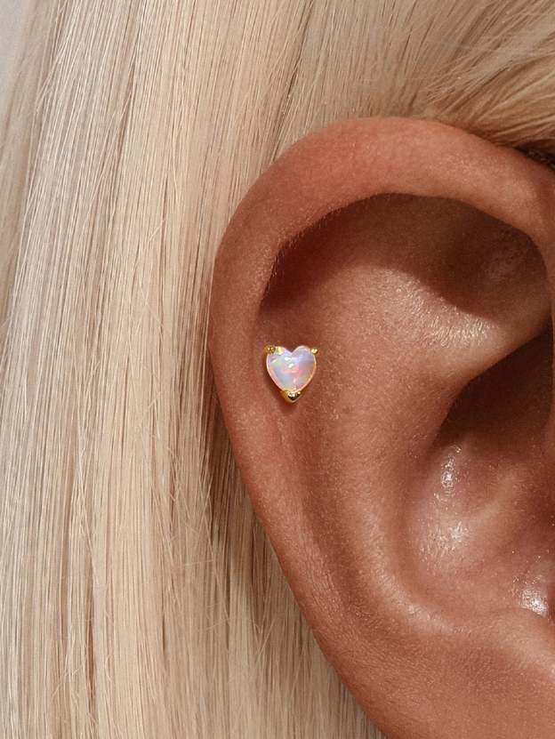 S925 Opal Love Threaded Ear Piercing Stud-Olarajewelry