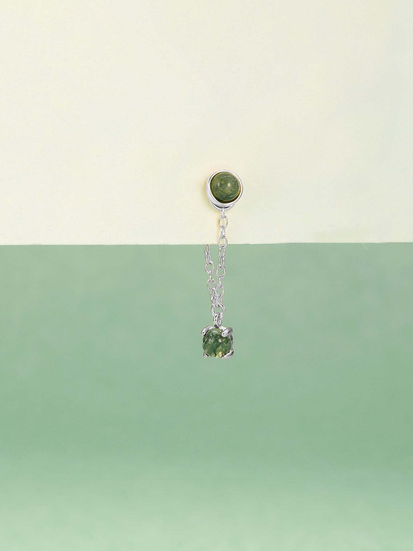 S925 Water Grass Agate Frame Ear Piercing Stud-Olarajewelry