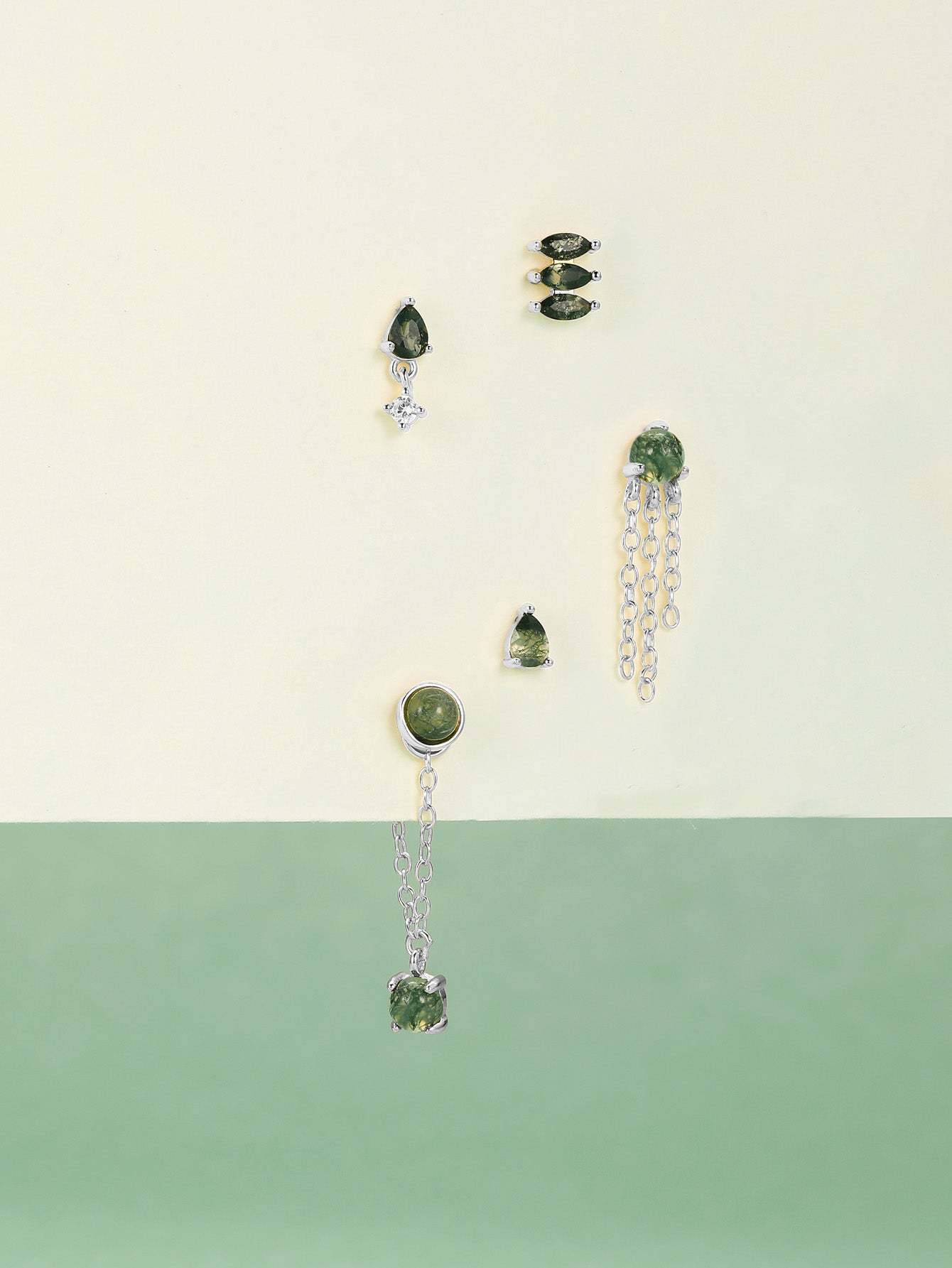 S925 Water Grass Agate Frame Ear Piercing Stud-Olarajewelry