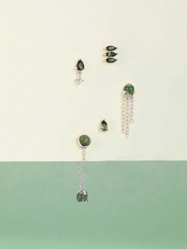 S925 Water Grass Agate Frame Ear Piercing Stud-Olarajewelry